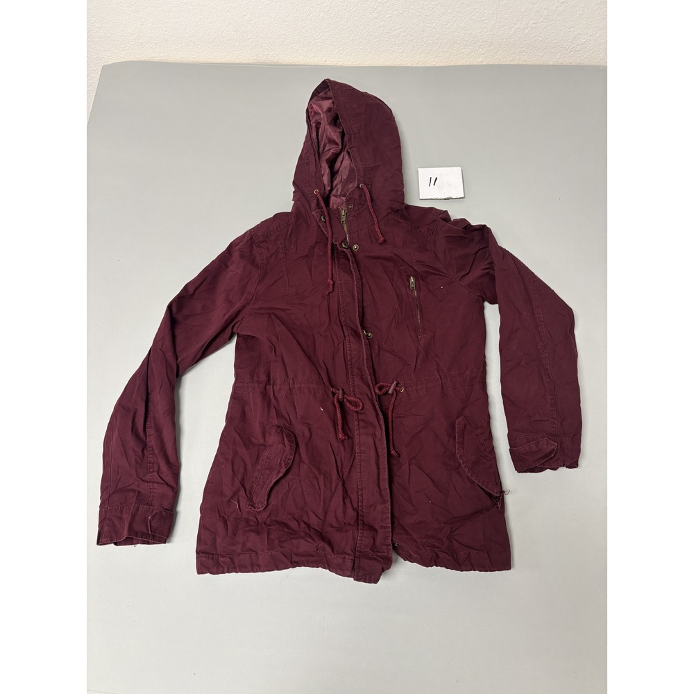 Ambiance Outerwear Burgundy Hooded Anorak Jacket Full Zip Drawstring Women L